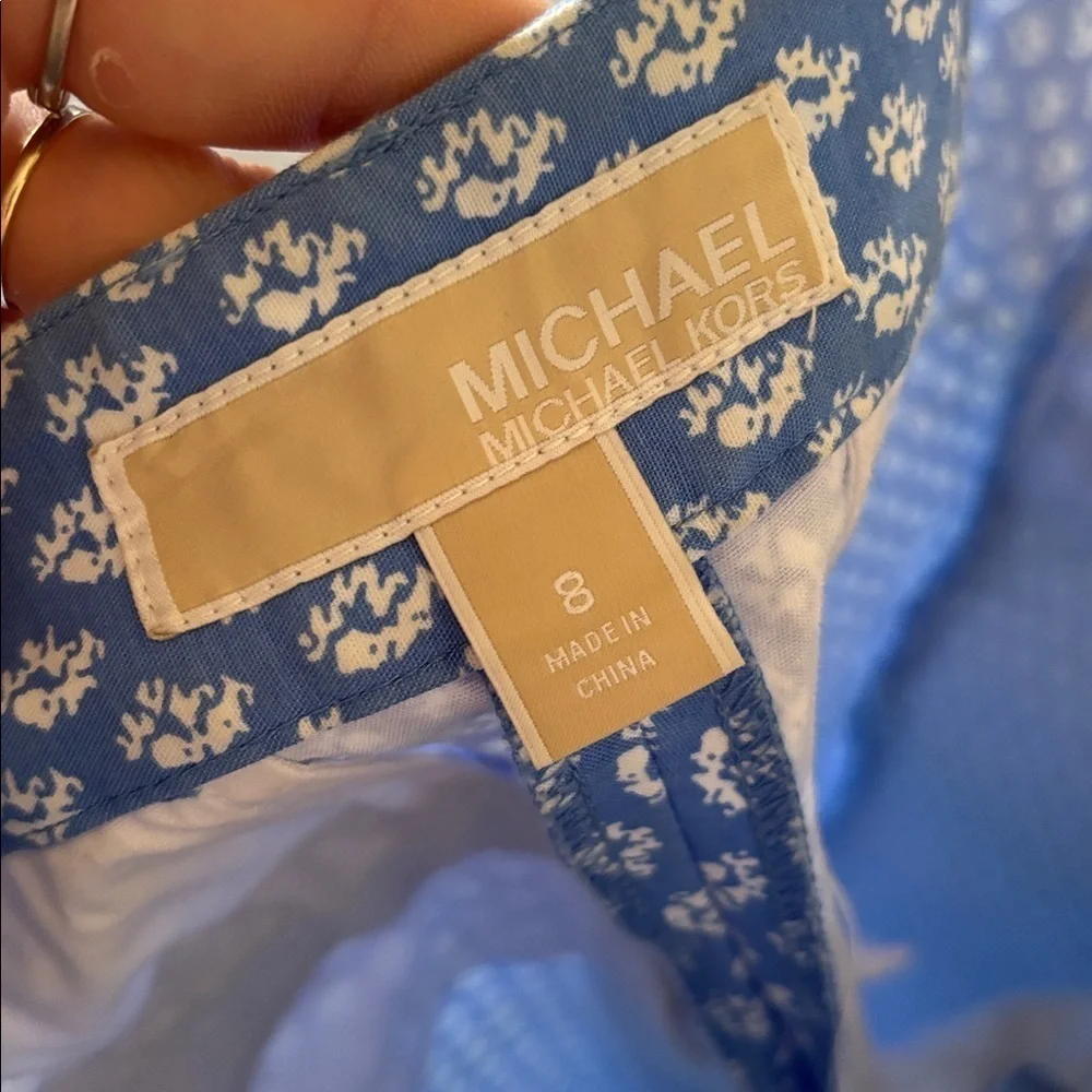 Michael Kors Crew Blue & White Geometric Casual Dress Pants Nautical Trousers